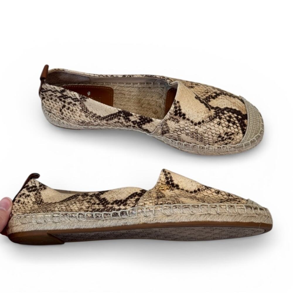 Lauren Ralph Lauren Tan Snake Print Espadrille Sandals Womens 8.5 Beachy Summer